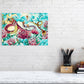 Ein Poster im A3 Querformat das in einem Raum hängt, mit einem asiatischen Drachen als Motiv. Der Drache ist von Chrysanthemen, Kois und Wolken umgeben.