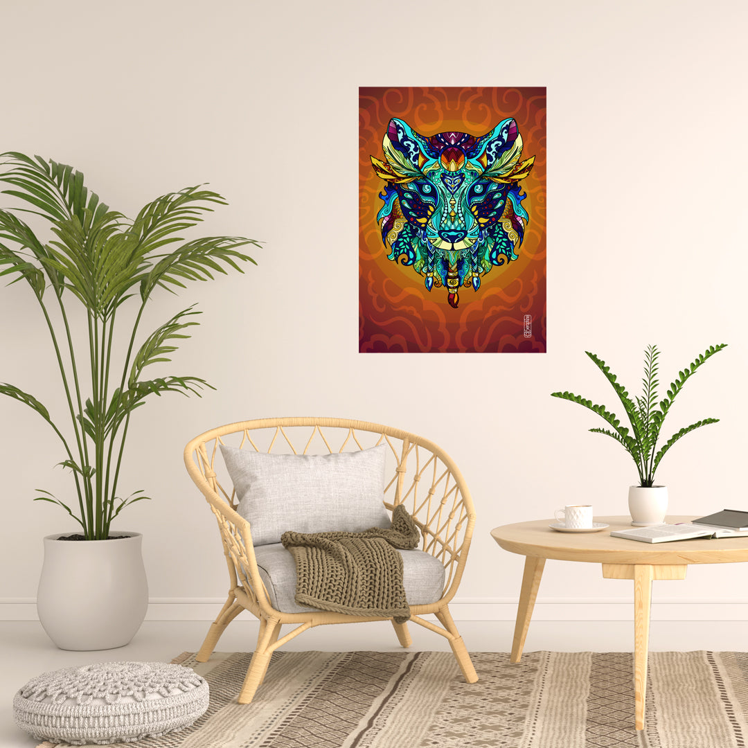 Large coyote animal art print as room decoration