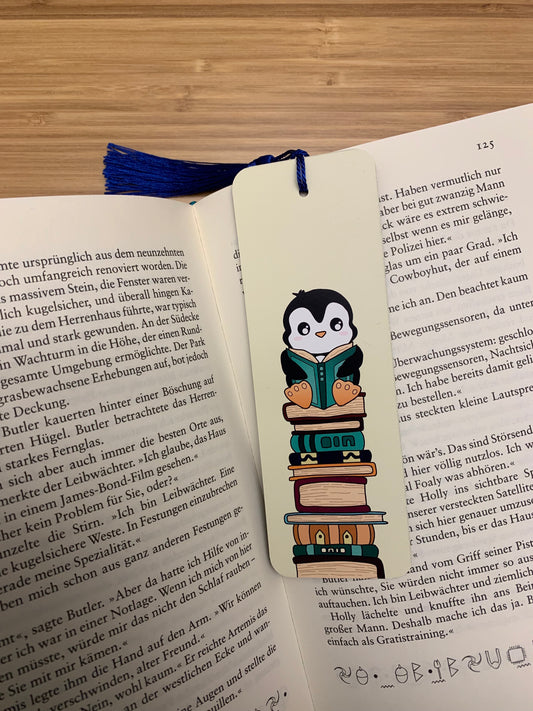 handgemachtes lesezeichen mit niedlichem pinguin für kinder
