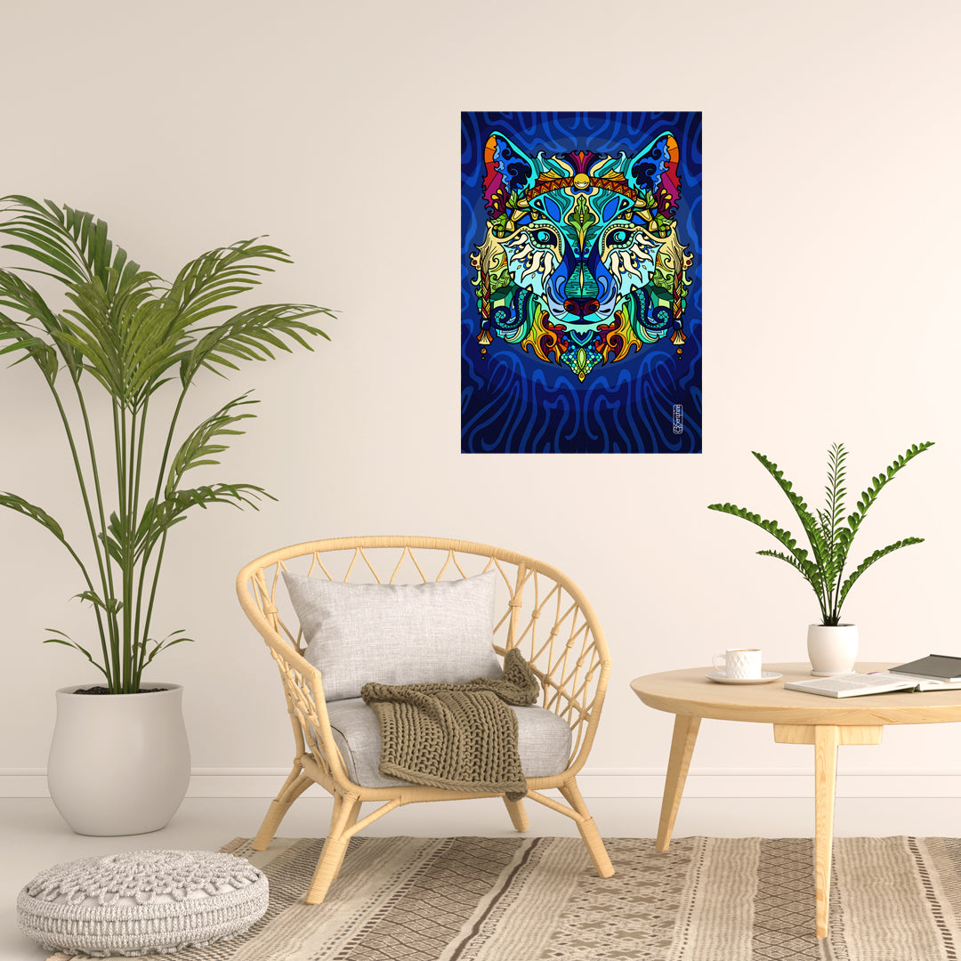 colourful wolf fine art print by Seraphine Arts as room decoration